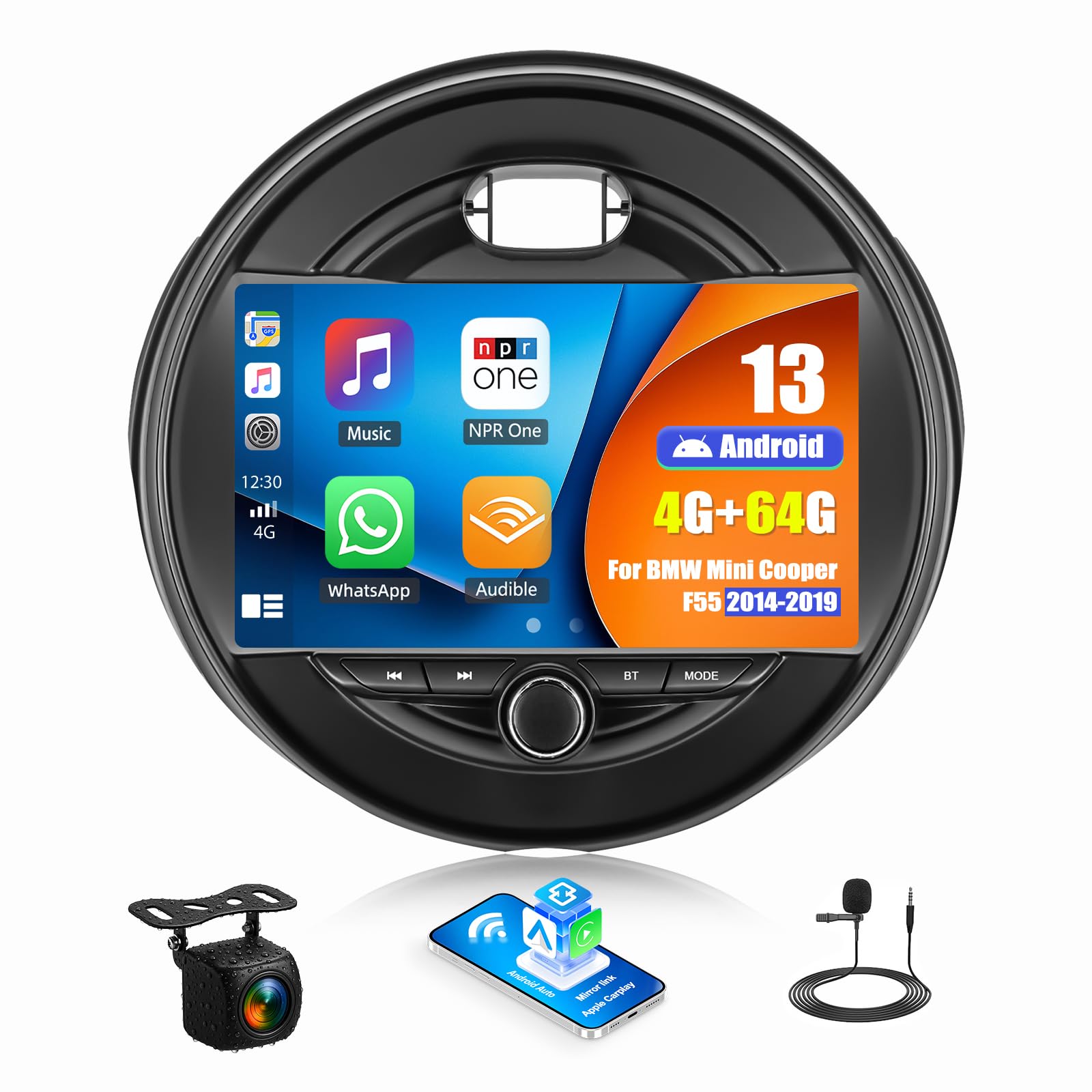 Photo 1 of SIXWIN Android Car Stereo 4G+64G Radio for BMW Mini Cooper F55 2014 2015 2016 2017 2018 2019 CarPlay Android Auto Bluetooth5.0 GPS WiFi 9 Inch 1280 * 720 Touchscreen FM RDS 32EQ Backup Camera SWC MIC