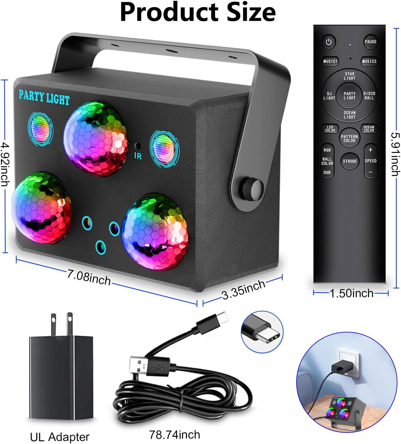 Disco Ball,Party DJ Disco Light Strobe Stage Dance Light Glow Party Sound Activated with Remote Control Rave Ocean Star Projector for Club KTV Christmas Halloween Dancing Parties Holiday Décor