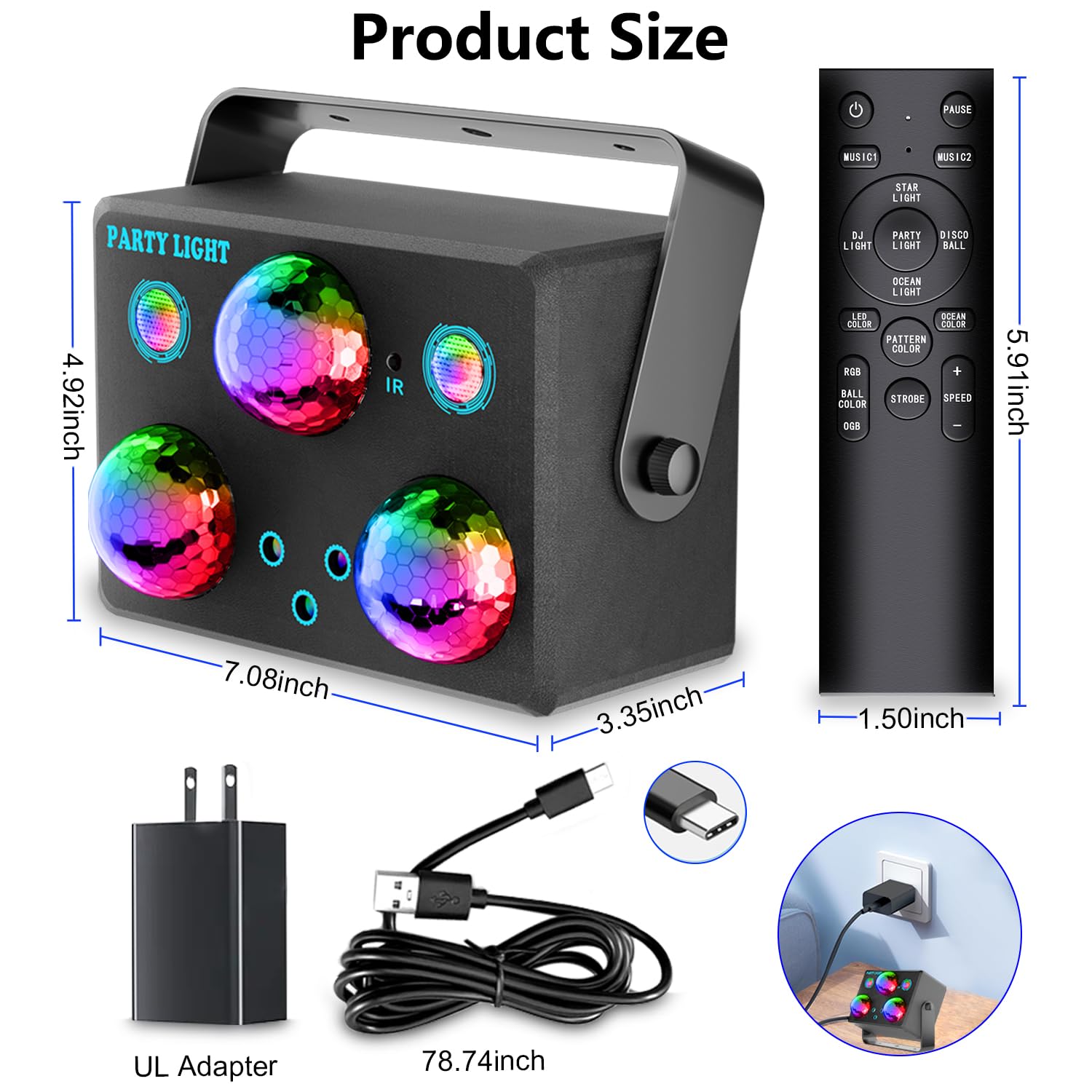 Disco Ball,Party DJ Disco Light Strobe Stage Dance Light Glow Party Sound Activated with Remote Control Rave Ocean Star Projector for Club KTV Christmas Halloween Dancing Parties Holiday Décor