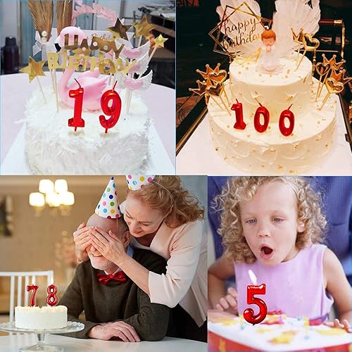 Miniatura 5 de NEWCANDLE - Velas de cumpleaños con purpurina roja