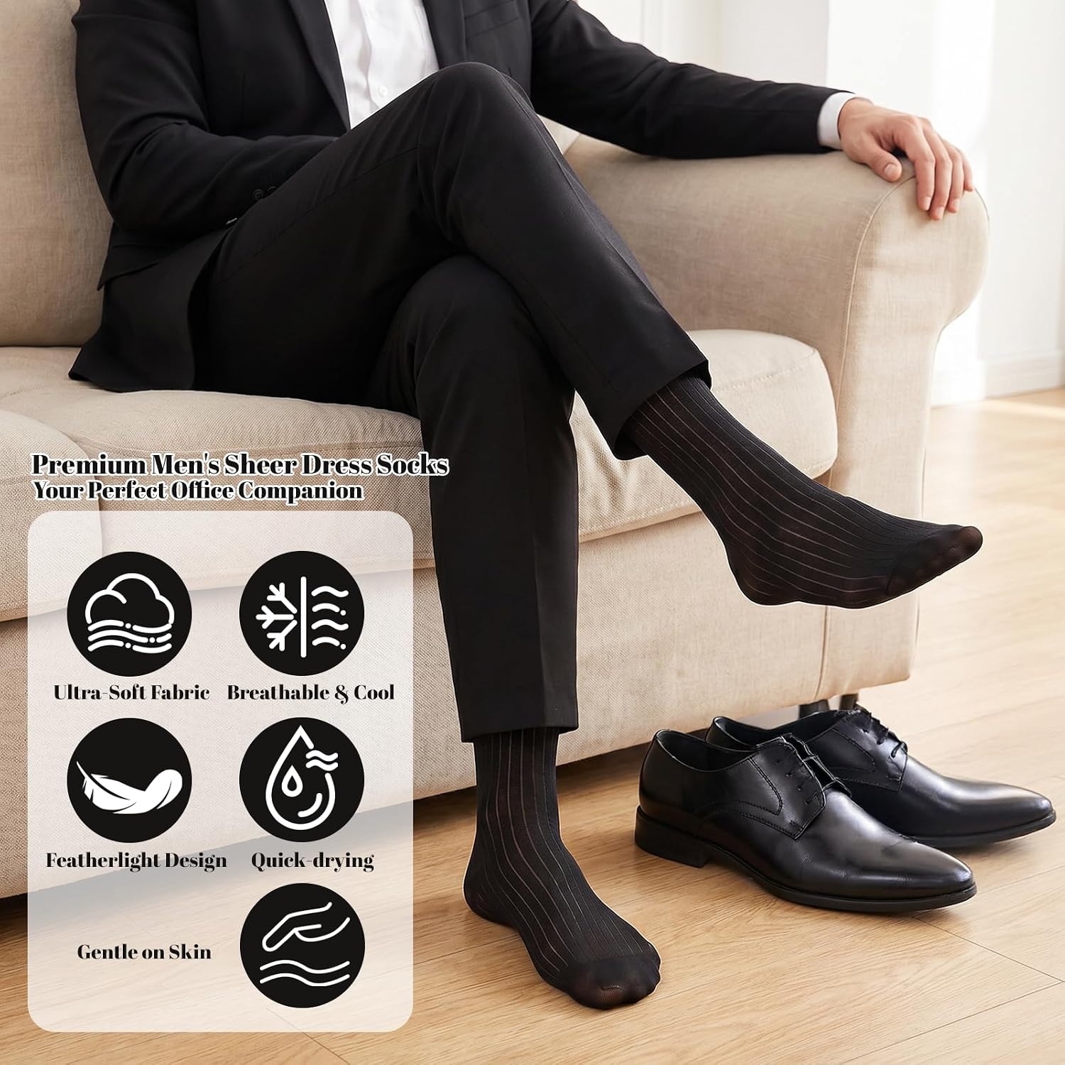 Yuanchu 4 Pack Men Silk Thin Socks, Ultra Thin Dress Socks for Men Sheer Nylon Sock Breathable Business Casual Crew Sock