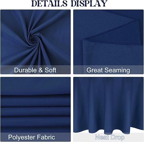 Miniatura 4 de JALANCY Paquete de 4 manteles redondos de poliéster azul marino de 120 pulgadas de tela lavable para mesa de comedor de boda, bufé, fiestas,