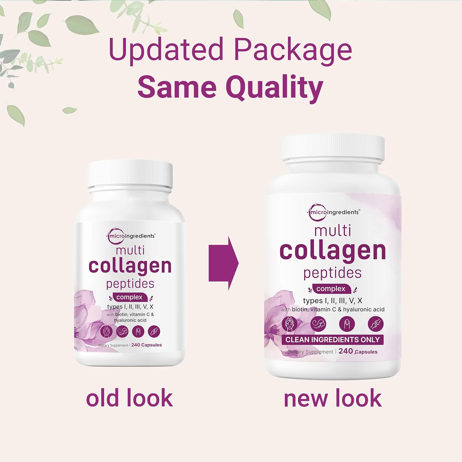 Micro Ingredients 2 Pack Multi Collagen Pills for Women & Men, 480 Capsules | Type I, II, III, V, X | Hydrolyzed Protein Peptides with Biotin, Hyaluronic Acid, & Vitamin C | Keto & Paleo Friendly