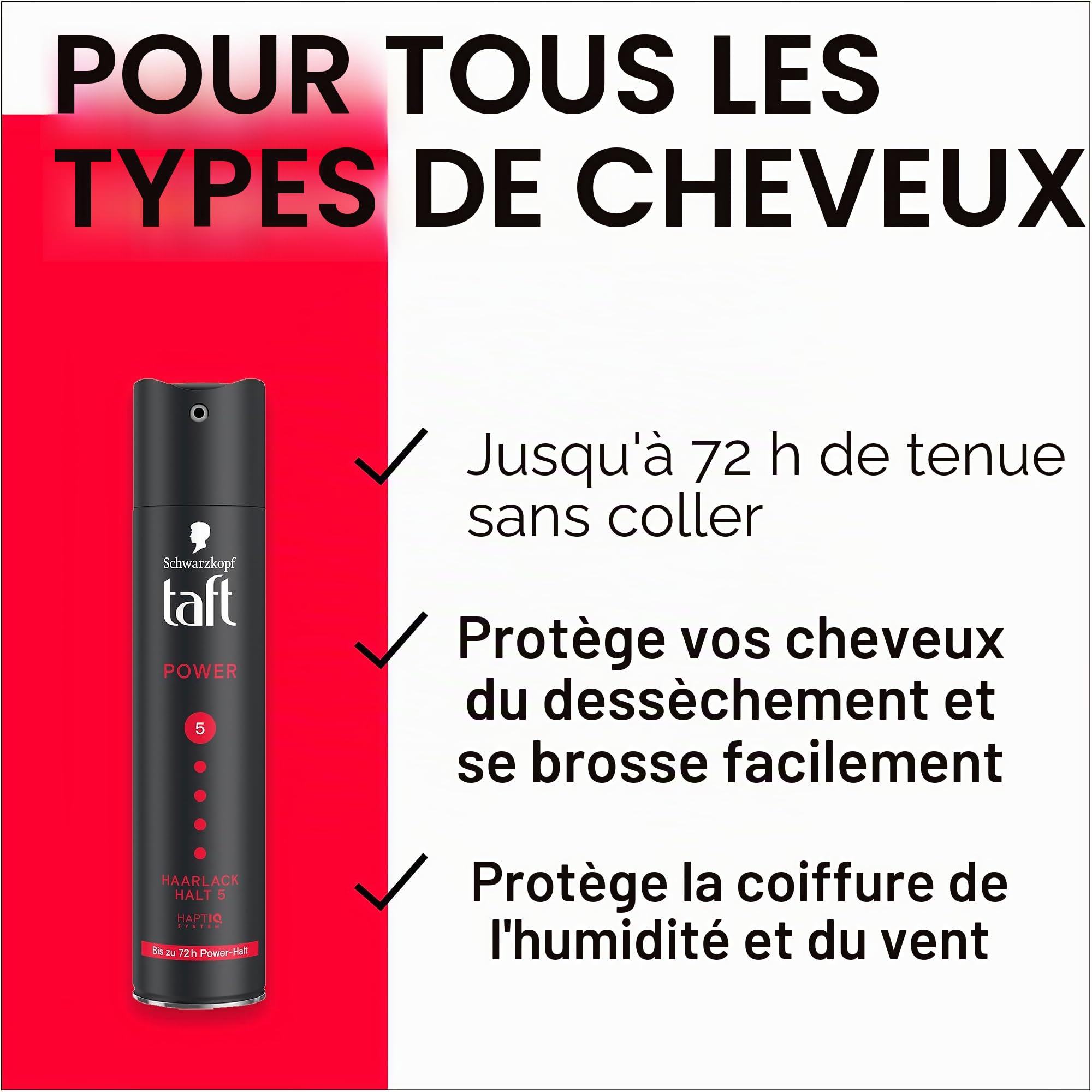 Schwarzkopf Taft Laque pour cheveux (250 ml) - Tenue 5 - Pour tous les types de cheveux - Tenue forte jusqu'à 72 heures - Formule végétalienne