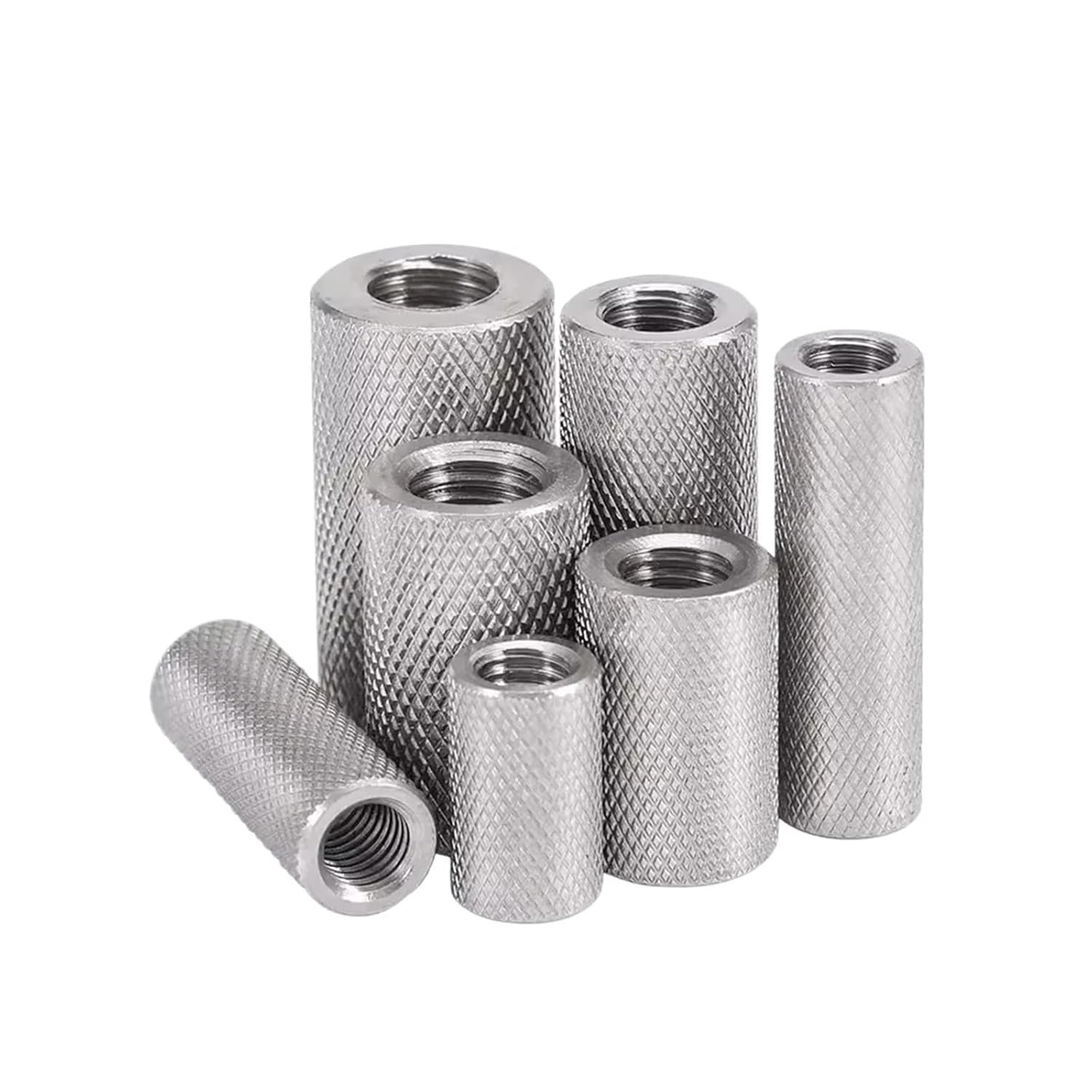 Knurled Coupling Nuts M3 M4 M5 M6 M8 SUS304 Mesh Rolling Hand Twisted Nuts Thickened Extended nut Connecting Studs Internal Thread Bolts Screws(M6xD10x12mm 8pcs)