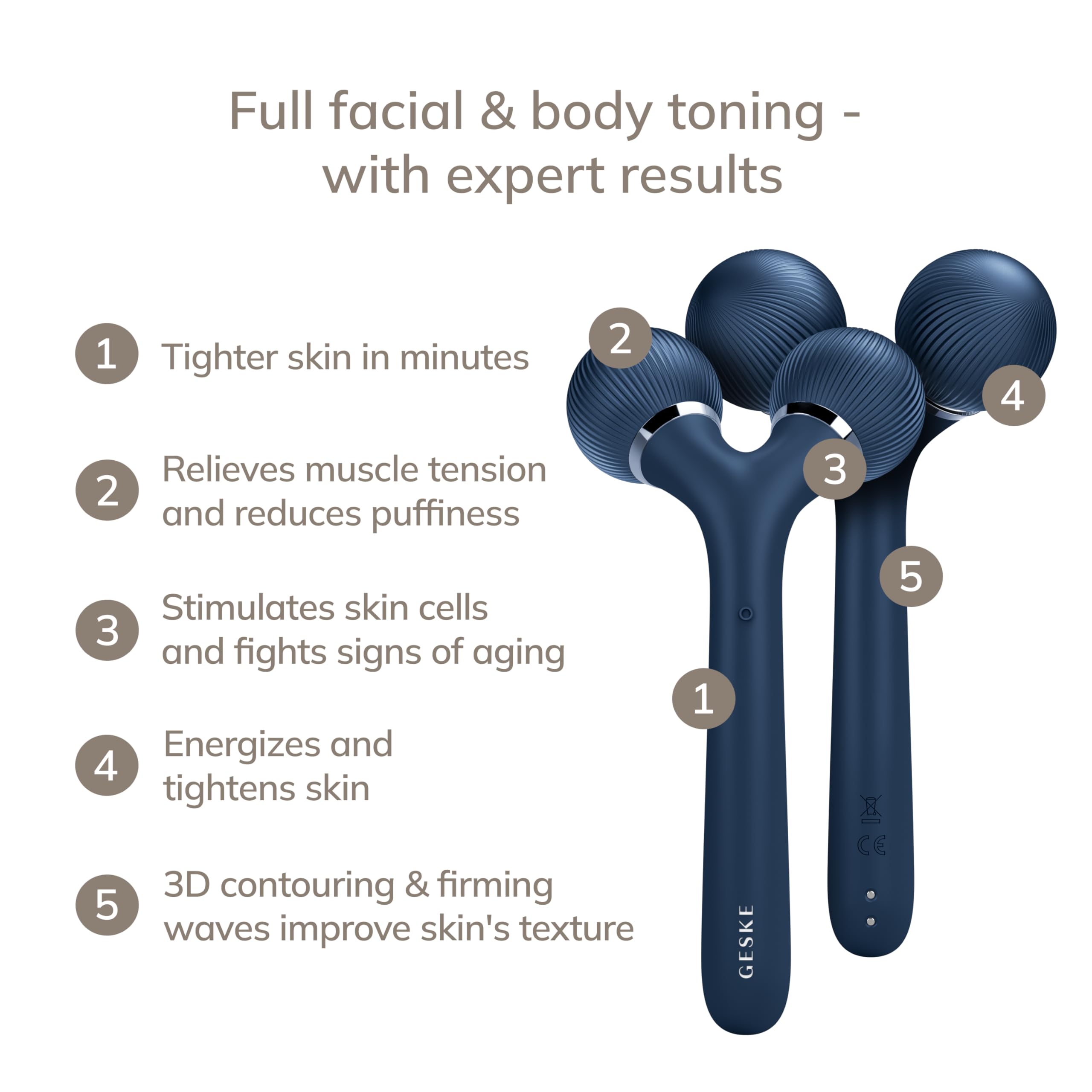 GESKE | SmartAppGuided™ Sonic Facial & Body Roller | 4 in 1 | Derma Roller | Dispositivo per viso e corpo | Roller viso professionale | Rassoda e definisce corpo e viso