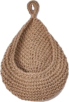 Hanging Fruit Basket, Boho Teardrop Shape Hanging Wall Basket, Space-Saving Woven Storage Organizer for Vegetable Fruit Potato Onion