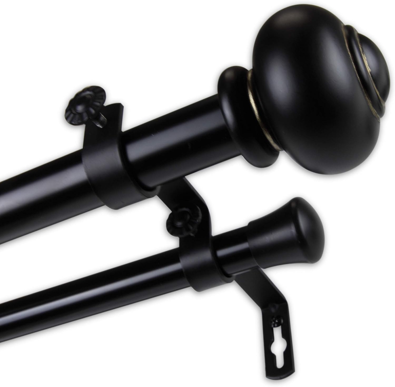 Carre 1" Double Curtain Rod 28-48 inch - Black