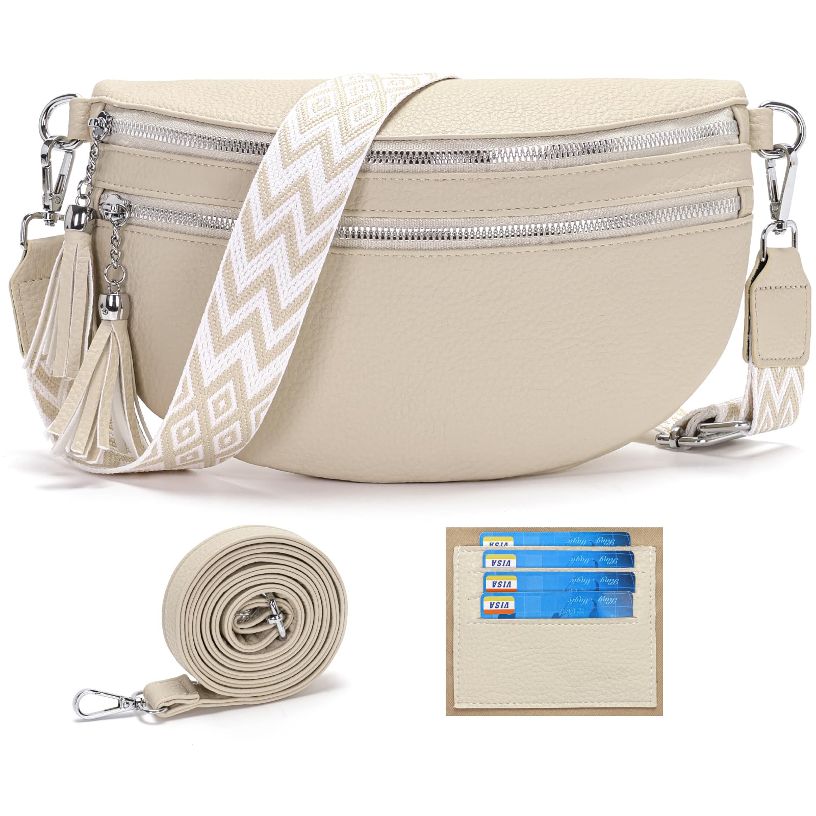 LANXINGLUO sac banane femme Beige sac bandoulière femme tendance sacs à main Moyen Livré avec deux bandoulières et des emplacements pour cartes