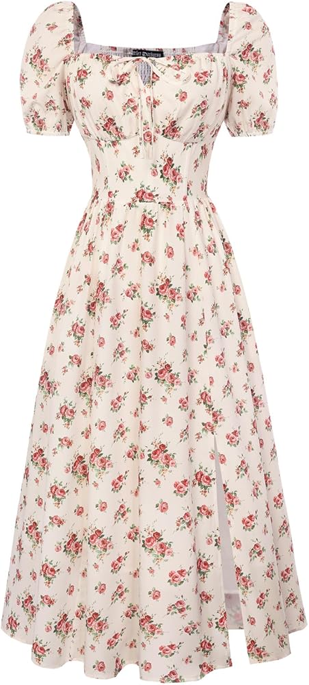 Amazon.com: Scarlet Darkness Women's Floral Corset Dress with Split 2026  Summer Spring Square Neck Midi Milkmaid Dresses Beige Red Ditsy-Floral S :  Clothing, Shoes & Jewelry