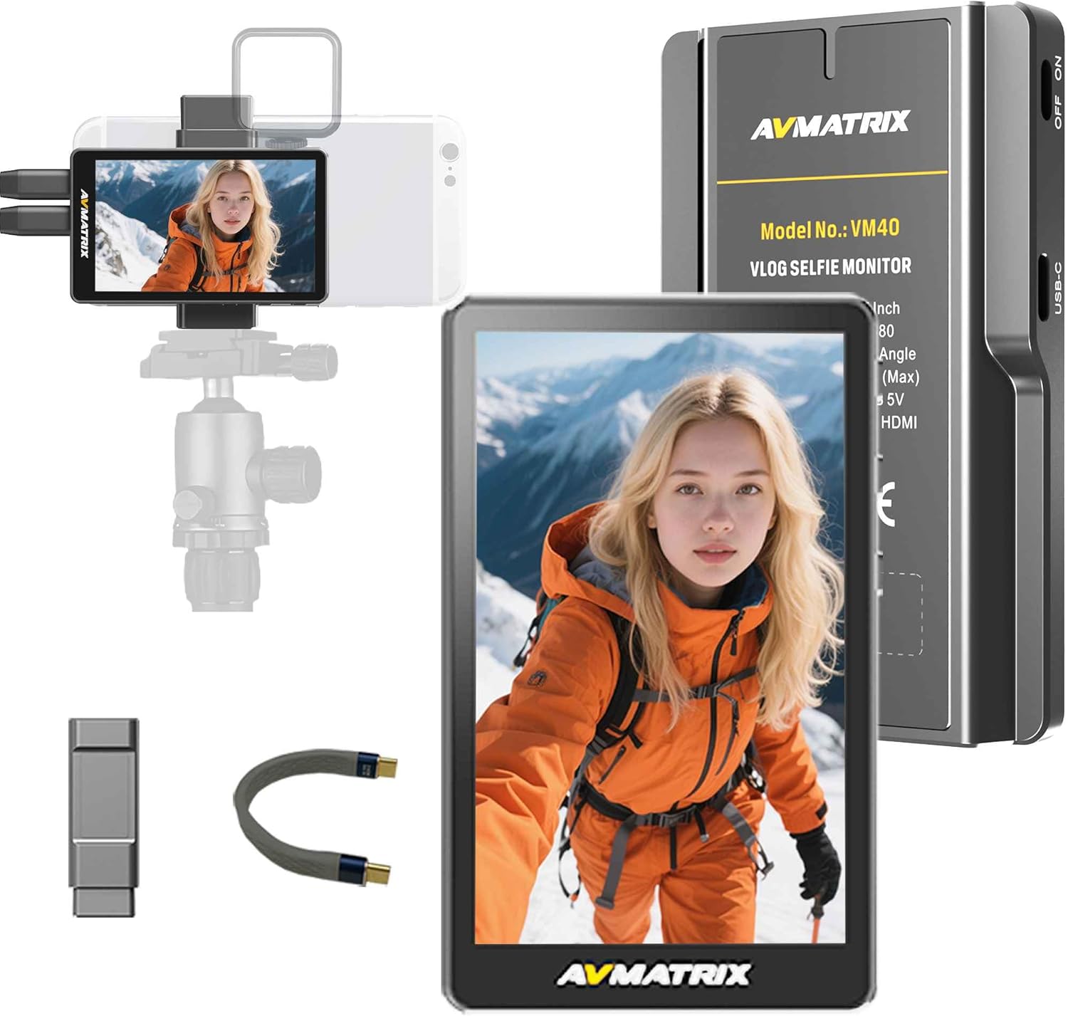 AVMATRIX Vlog Selfie Monitor, Phone Vlog Monitor with 3.97” Screen, 1080p FHD, False Color & Zebra Tools, Vlog Screen Compatible with iPhone 15/16 & Android for Vlog/Live Stream/TikTok