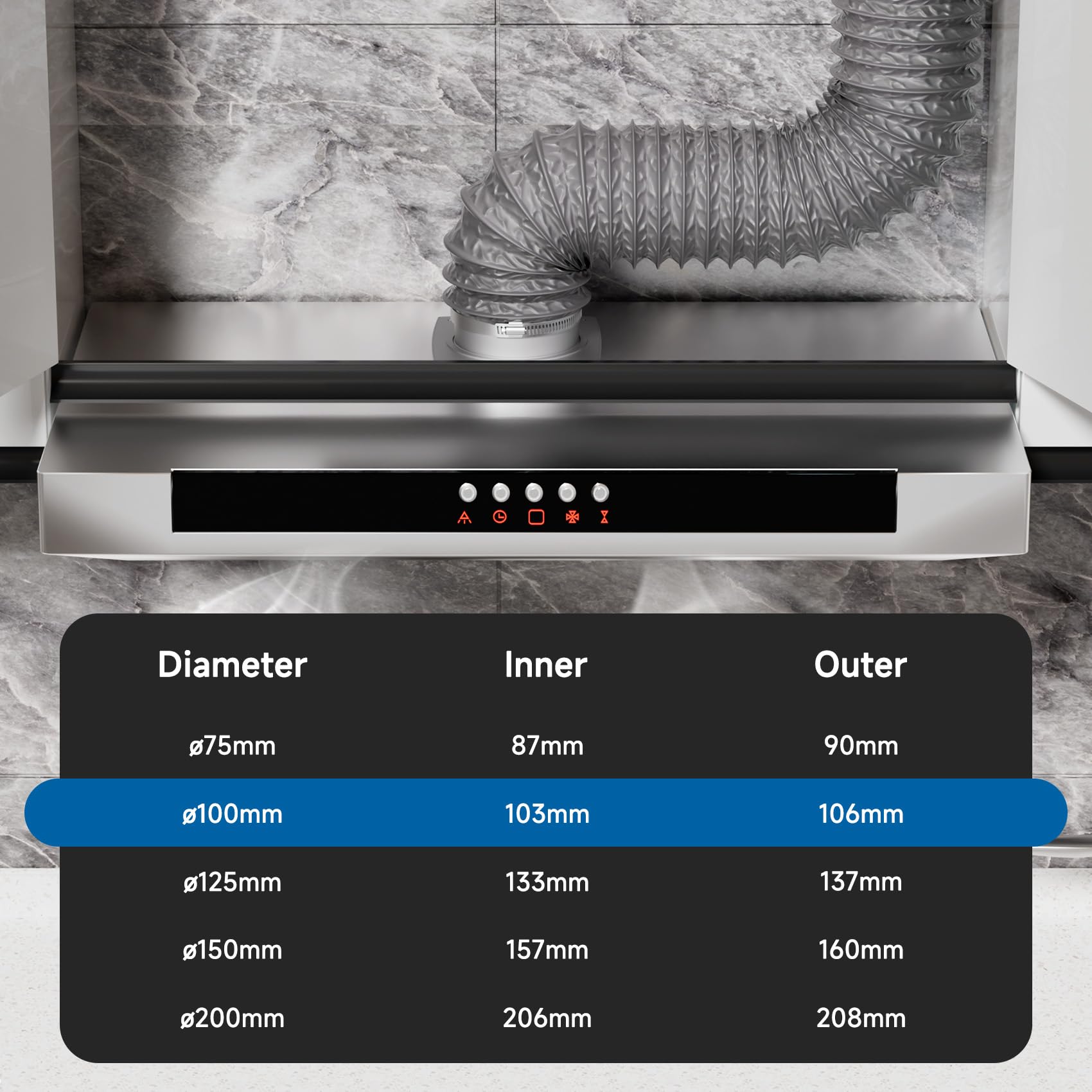Hon&Guan Ø100mm x 5m Isolato Tubo di Ventilazione in Alluminio PVC Cappa | Flessibile Cappa Cucina Tubo di Scarico Isolamento Termico con 2 Morsetti in Acciaio per Bagno Condizionatore Condotto Grigio