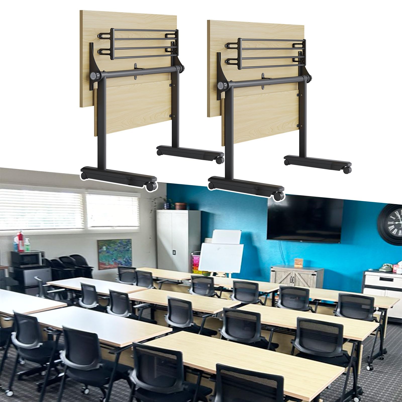 Składany stół konferencyjny, prostokątny stół konferencyjny dla 2-9 osób, stół seminaryjny do sali konferencyjnej (2, 155 cm dł. x 49,8 cm szer. x 75 cm wys.)