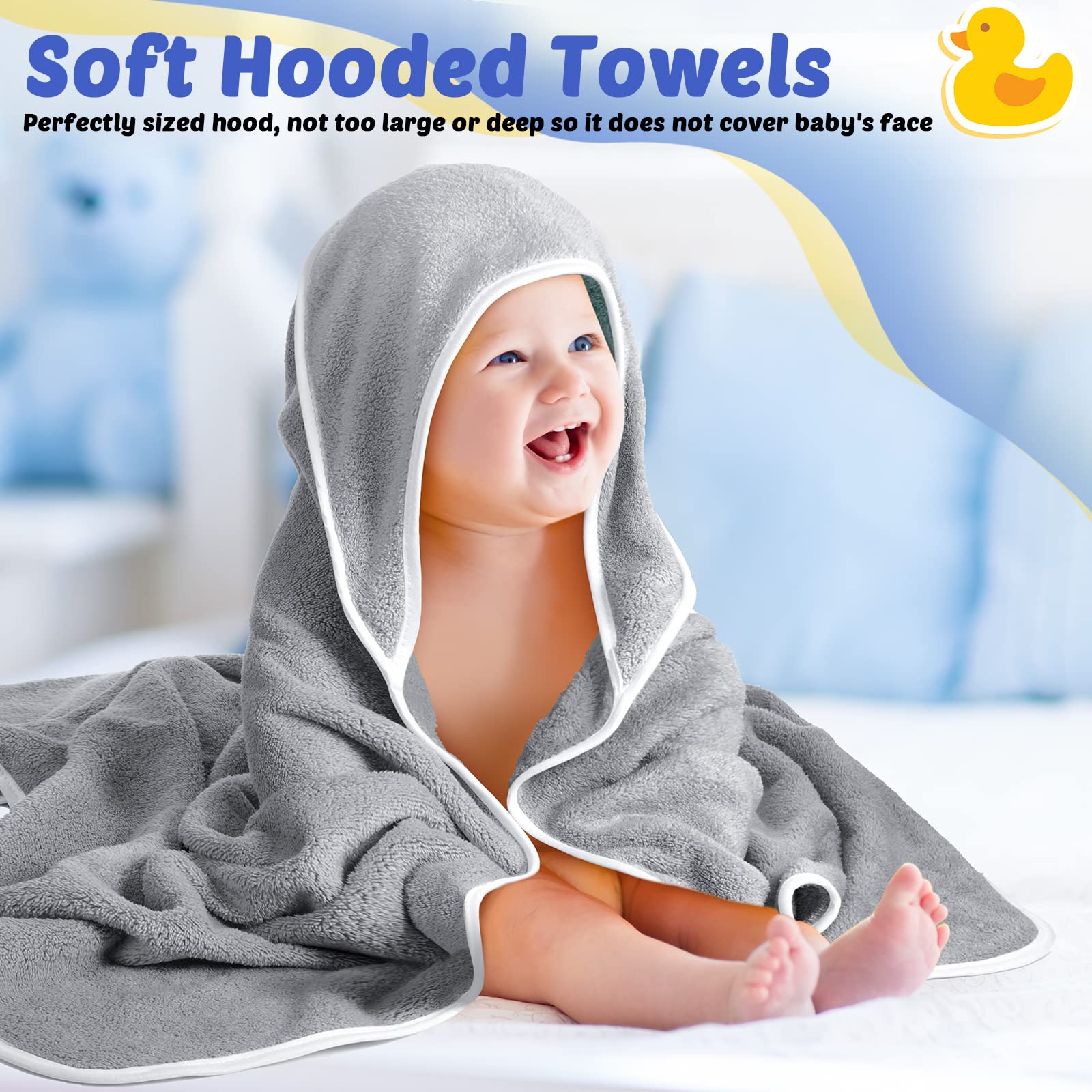 Paquete de 4 toallas con capucha para bebé, de forro polar coral, de 30 x 30 pulgadas, suaves y absorbentes, para recién nacidos, niños y niñas, suministros de regalo de ducha (gris)