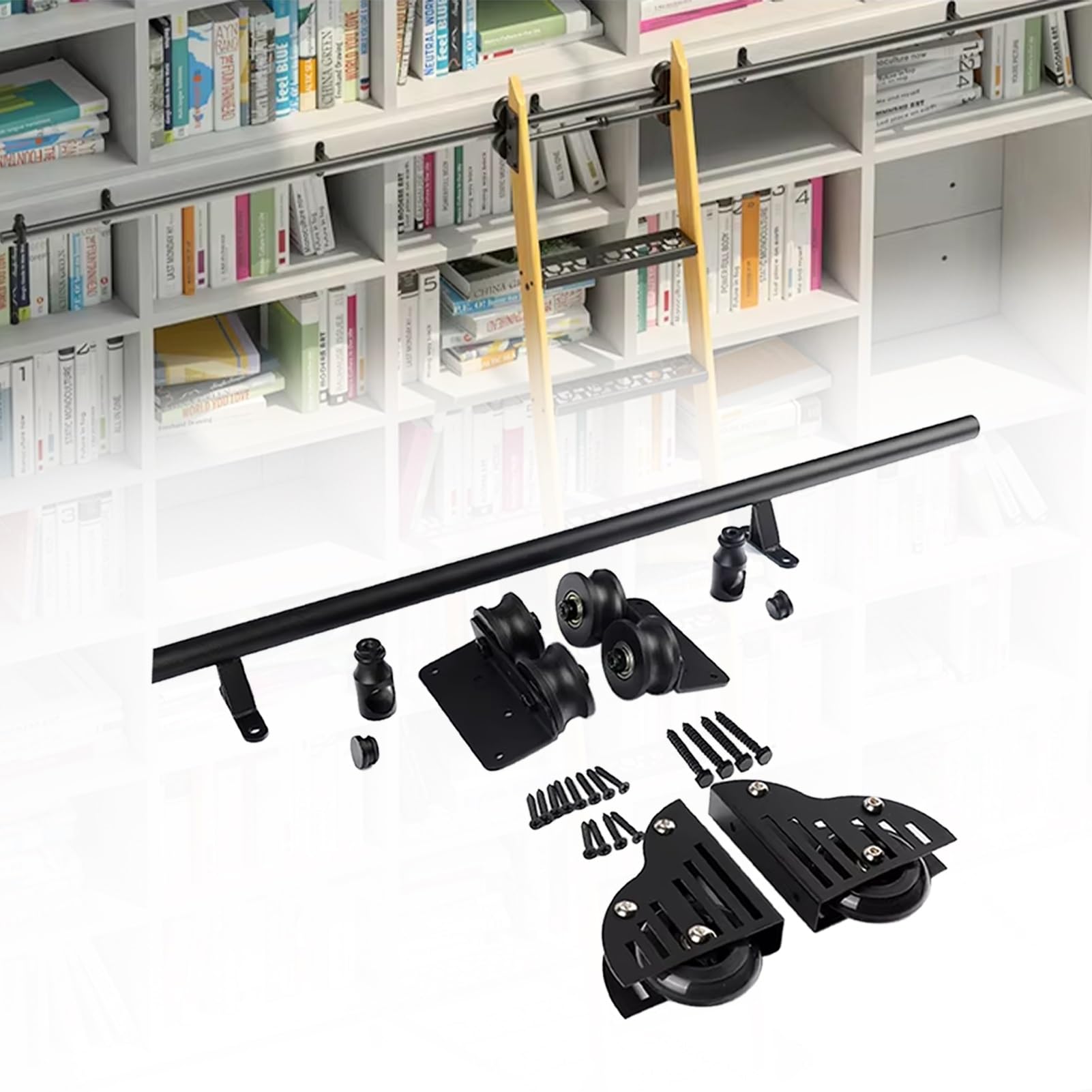 GDMDPTE Rolling Ladder Hardware Kit for Bookcases, Mobile Rail Accessories for Library, Loft, Wardrobe Sliding Ladders - Complete Track Set