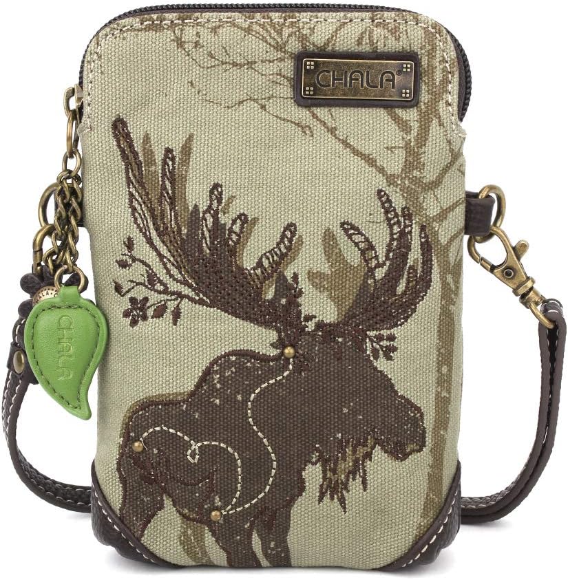 Chala Safari Moose Canvas Backpack with Matching Chala Crossbody Cell Phone Purse-Olive (Moose Backpack + Cellphone Purse Combo)