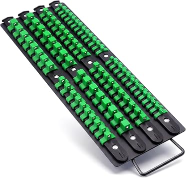 80 Piece Socket Organizer Tray Set - 1/4" 3/8" 1/2" Socket Holders with Rails, Heavy Duty Organizer Set and Wrench Storage for Workshop Toolbox and Home Green