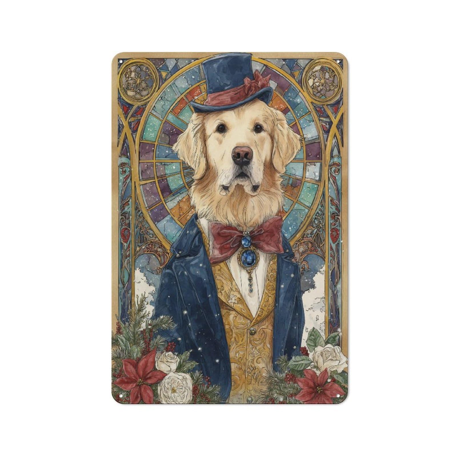 Junmoney Stylish Golden Retriever In Formal Attire Vintage Tin Sign 30X20cm With For Home Office Or Studio, For Home Office Decor Fans