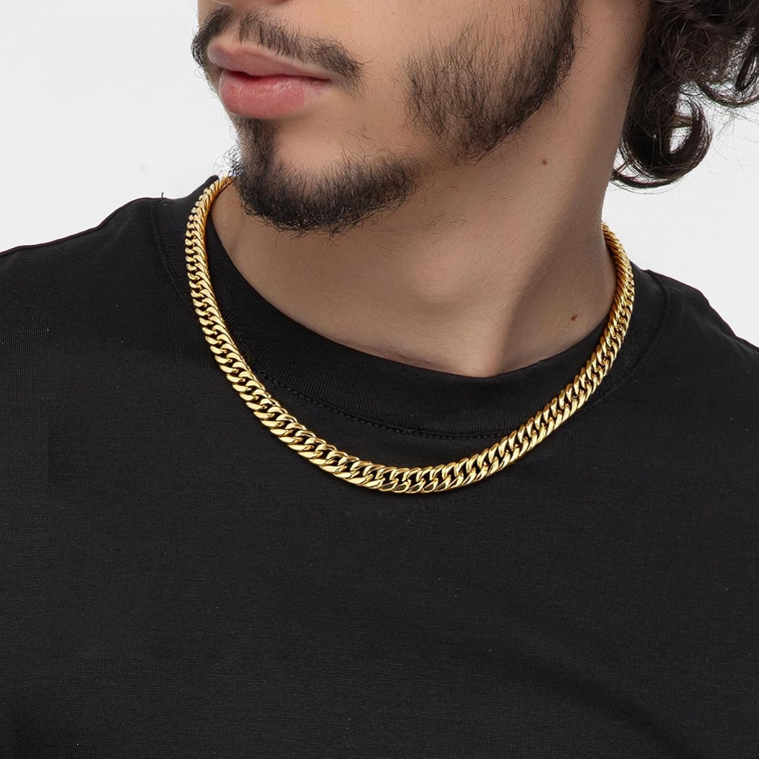 8mm Cuban Link Chain for Men - Silver/Gold/Black Plated Stainless Steel Miami Chain Necklace - Hip Hop Jewelry 18-24inch