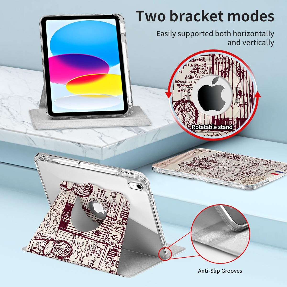 Rotating Case for ipad 10th Generation case,Cute 10.9 inch ipad case 10th Generation,360 Degree Rotating Protective iPad Covers, Smart Folio,Pencil Holder,Auto Sleep/Wake, Streets of Paris image 5