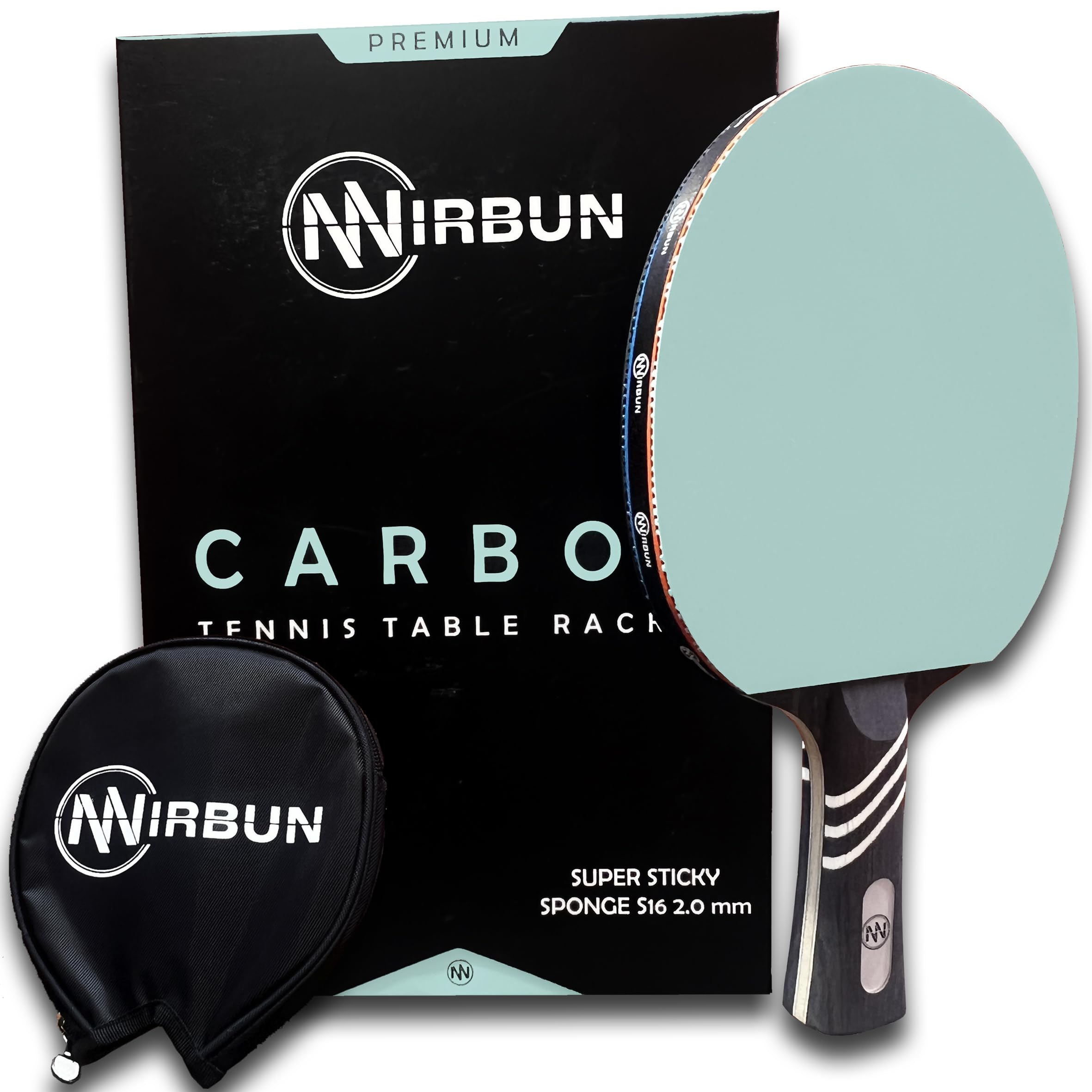 Pala de Ping Pong Profesional de Carbono | Raqueta Tenis de Mesa con Goma Alta Resistencia | Madera Polar + Carbono | Funda Protectora | Control, Potencia y Velocidad