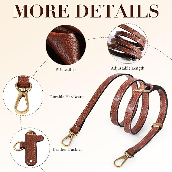 Mini Bag Strap Kit for Longchamp, Adjustable Leather Crossbody Shoulder Strap for Small Pouches, Purses and Handbags (Gold Brown)