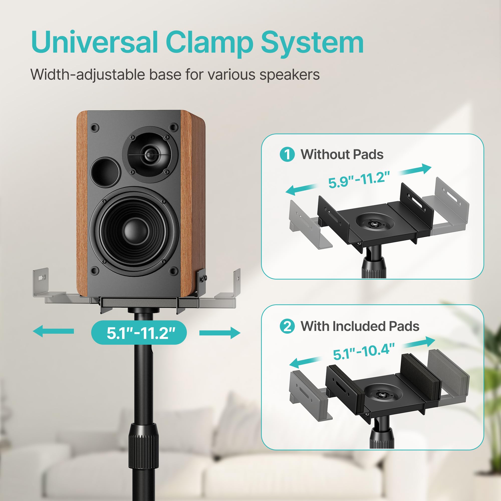 Pegzone Supporto universale per altoparlanti, altezza regolabile da 85,8 cm a 112,8 cm, portata 5 kg, compatibile con Bose/JBL/Sony, nero, set da 2 (coppia)