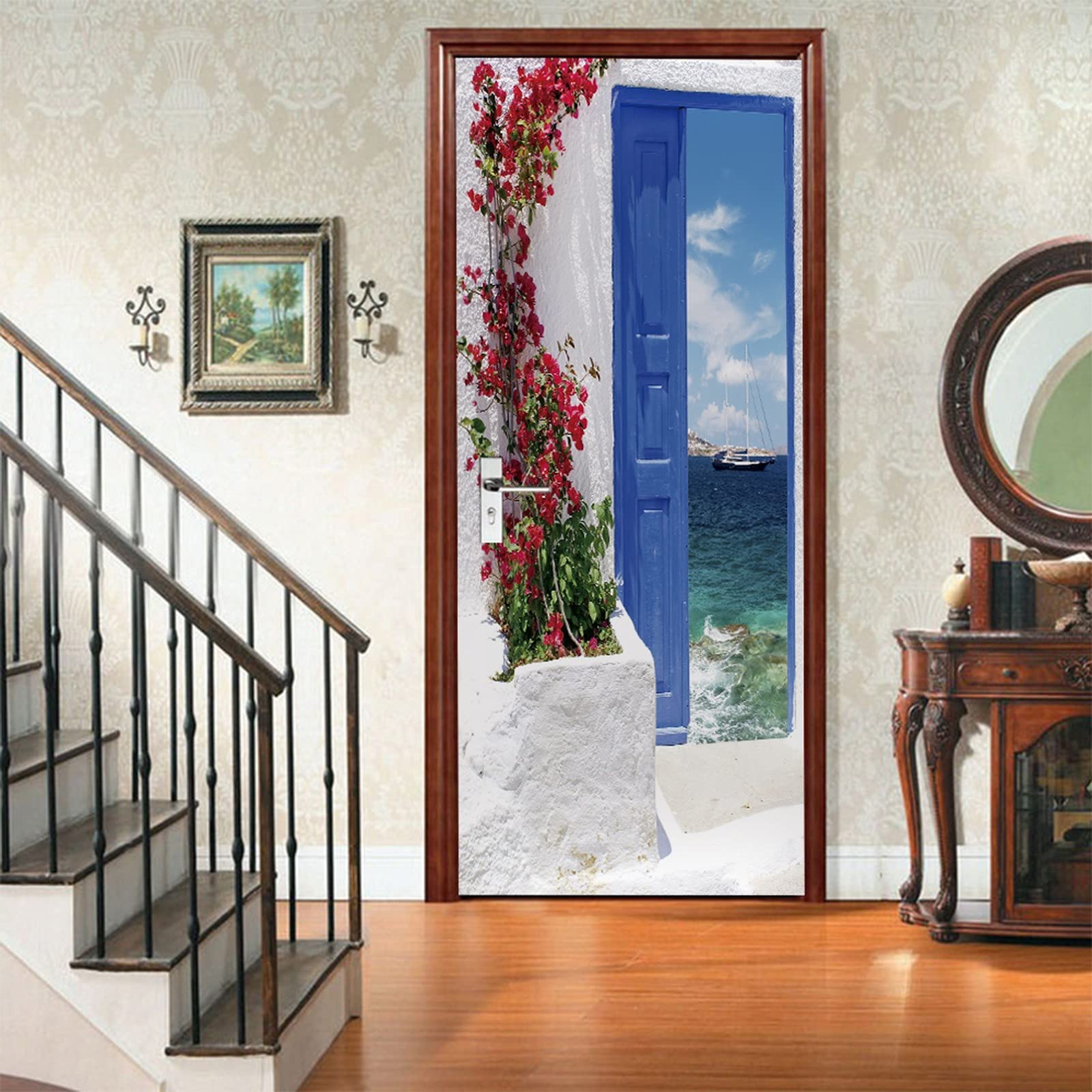 A.Monamour Sticker Porte Autocollant Poster De Porte 3D Couverture De Porte De Grange Extérieure Avec Un Signe De Croissant De Lune Vinyle Affiche De Porte Sticker Mural Papier Peint 85 X 215