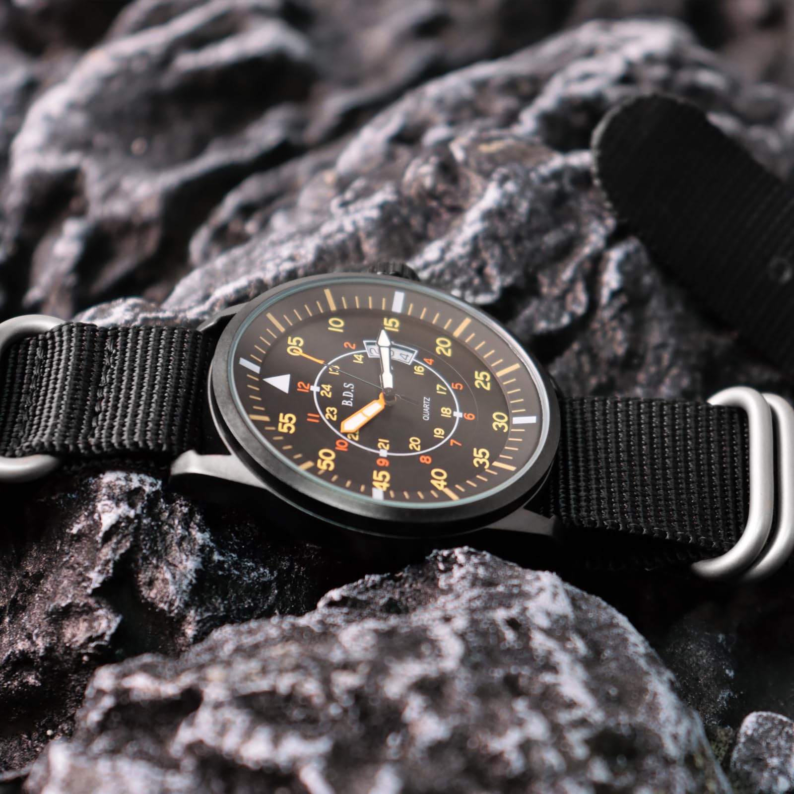 addies Reloj militar de 44 mm para hombre, pantalla de 3 fechas, resistente al agua, resistente al agua, para exteriores, correa de nailon de secado rápido