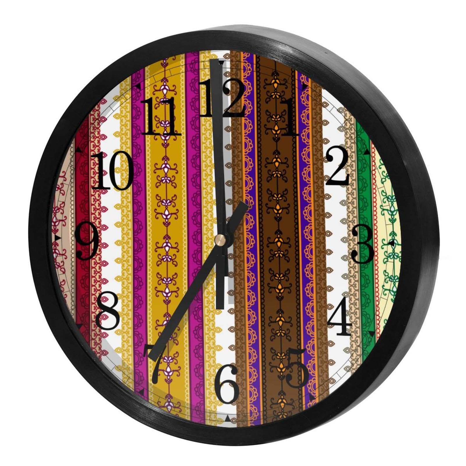 Horloge murale silencieuse à quartz ronde avec bordure au henné pour la cuisine