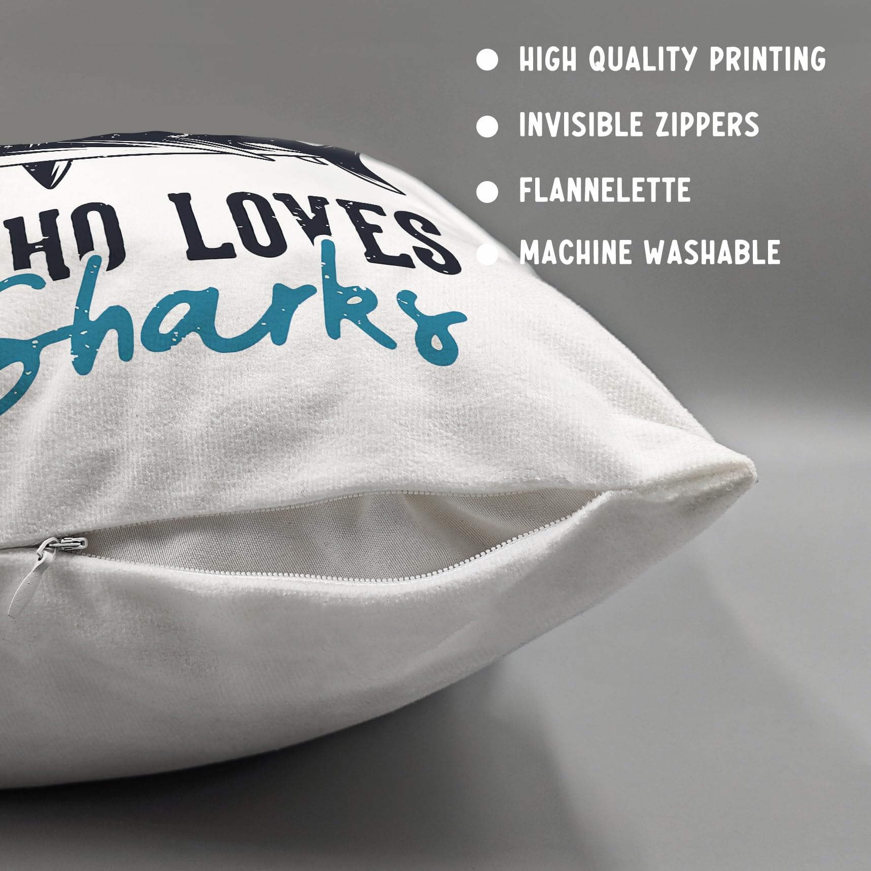 RBAFAO Sharks Ocean Animals Pillow Cover - 18x18 Inch Flannel Throw Pillow Case For Home Decor