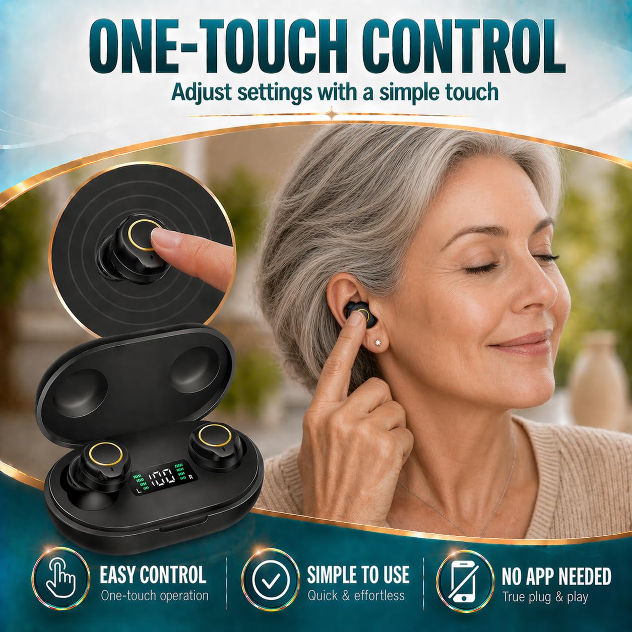 Amplificador auditivo para personas mayores, funda de carga recargable por USB, sonido aclarador de voz, ligero, ajuste cómodo, diseño estilo auriculares (negro)