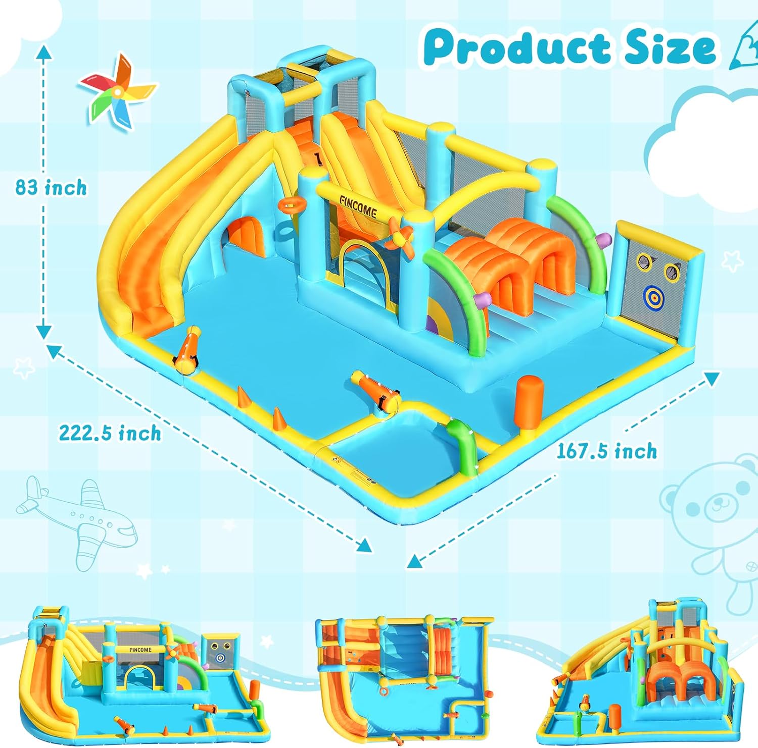 Inflatable Bounce House with Double Water Slides for Kids Inflatable Water Park with 950w Blower Large Bounce Castle for Backyard Outdoor/Indoor Easy Install Large Size 18.5 * 14 * 7FT