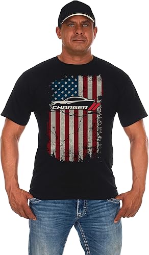 Camiseta Dodge Charger para hombre con la bandera americana, camisa negra de cuello redondo