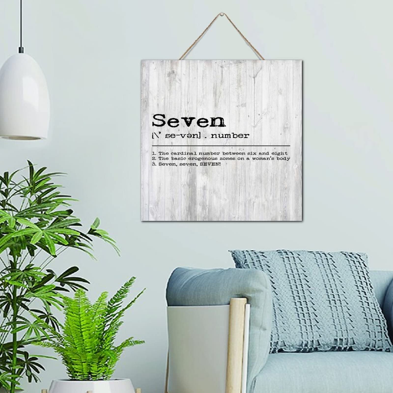 Letrero de madera Seven Noun adorno para tapar imperfecciones en pared de baño