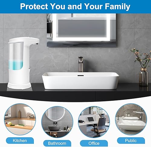 Miniatura 4 de Dispensador automático de jabón líquido sin contacto de 12.5 oz12.5 fl oz, sensor infrarrojo ajustable de 3 niveles, funciona con pilas, resistente