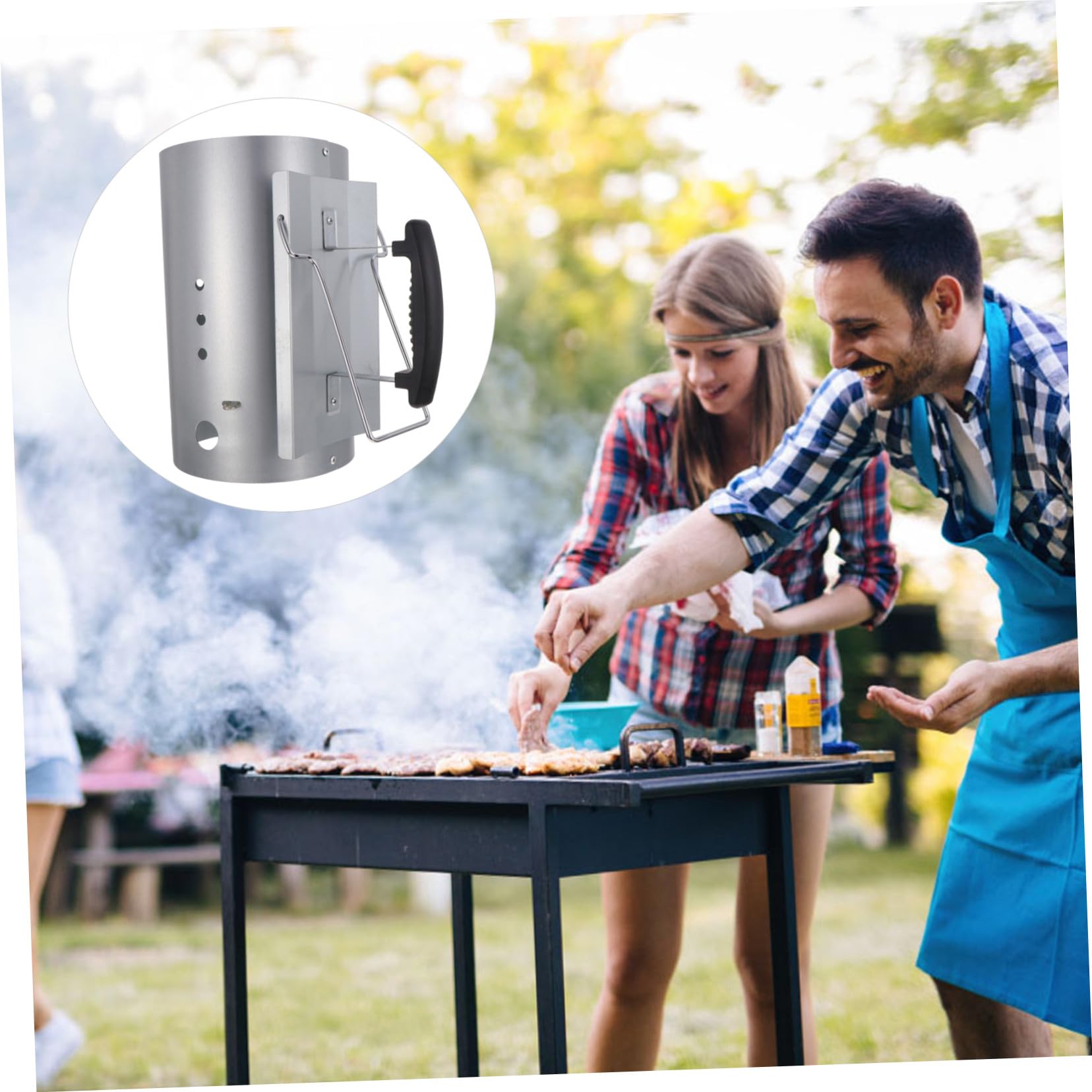 Avviatore Carbone Galvanizzato Argento Fori di Ventilazione Ampi, Senza Odore Chimico, per Barbecue e Uso Esterno Durante Le Grigliate