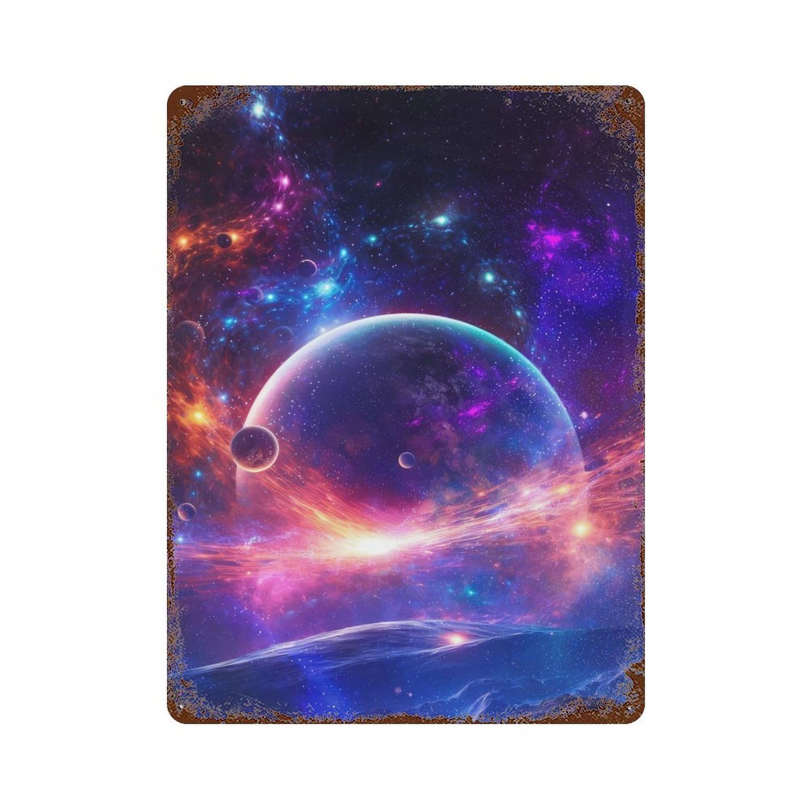 Galactic Dreams Vintage Wall Sign 15.7"x11.8", Rust Effect Metal Decor for Farmhouse, Kitchen And Entryway Decor