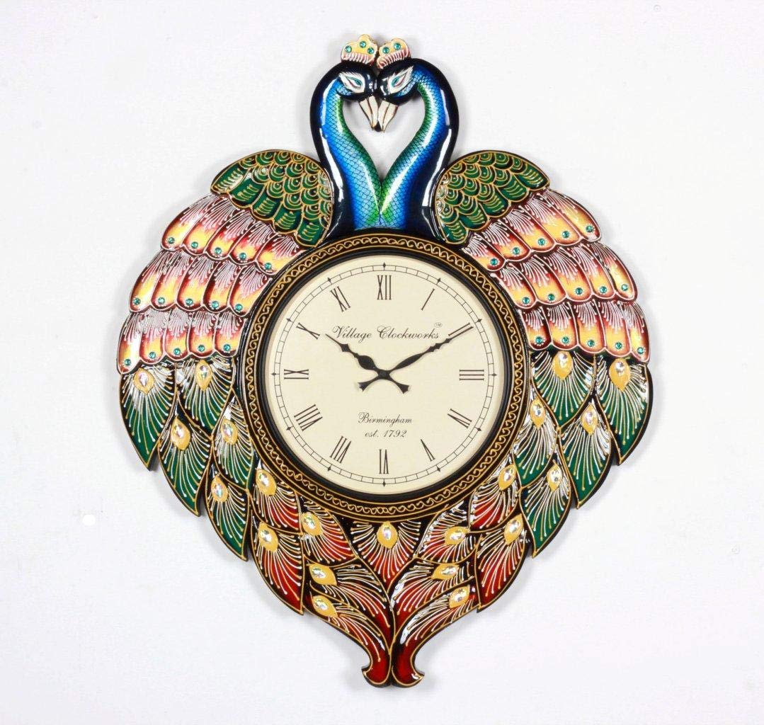 Buy Home and Bazaar Traditional Peacock Shape Wall Clock 25x31 Inch, 12" Dial Online at Low