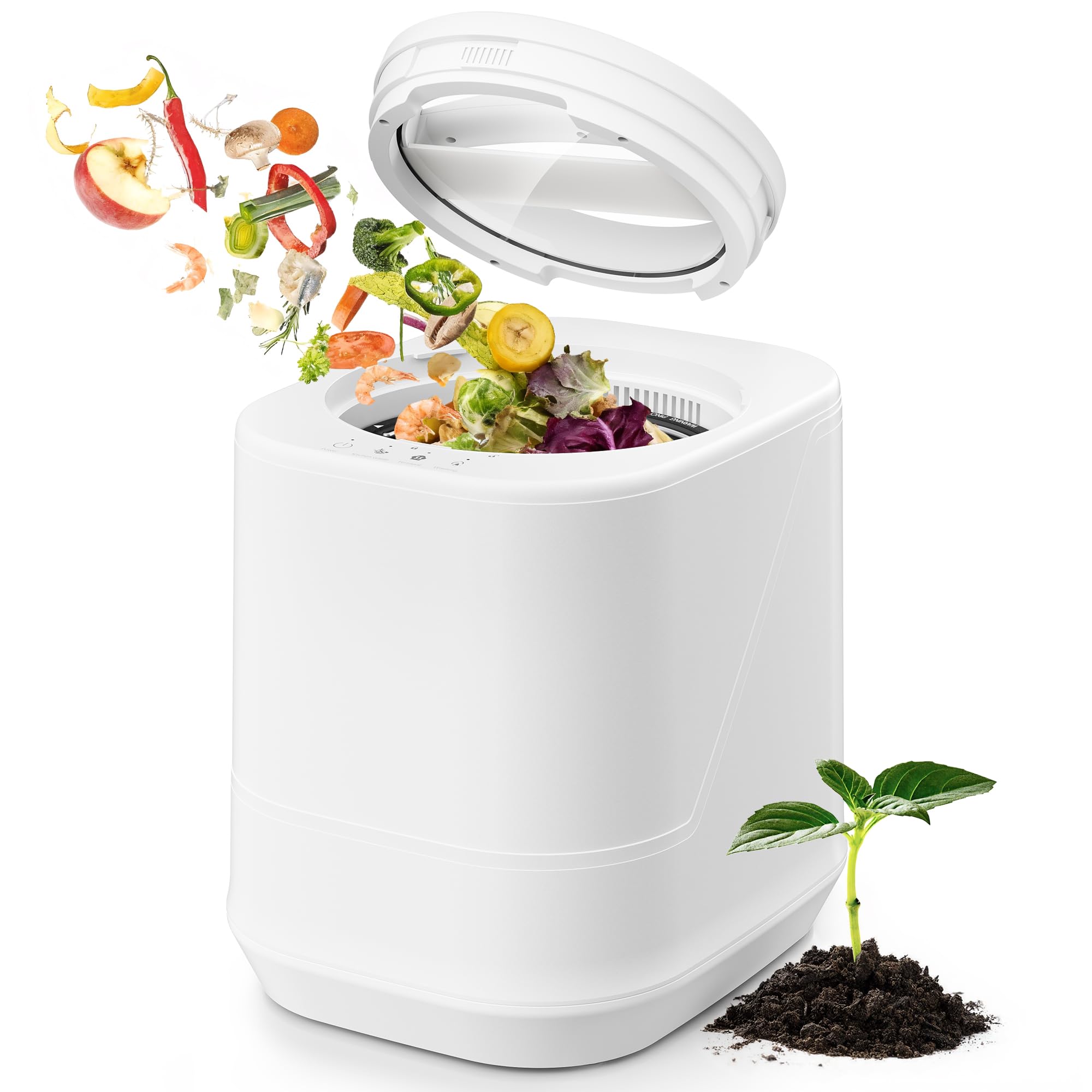 Electric Composter for Kitchen, 4L Countertop Compost Bin with Auto-Cleaning, Smart Home Indoor Food Waste Disposer Machine, Odorless for Kitchen, Low Noise, Transforms Waste in 3-8 Hours(White)-image-12