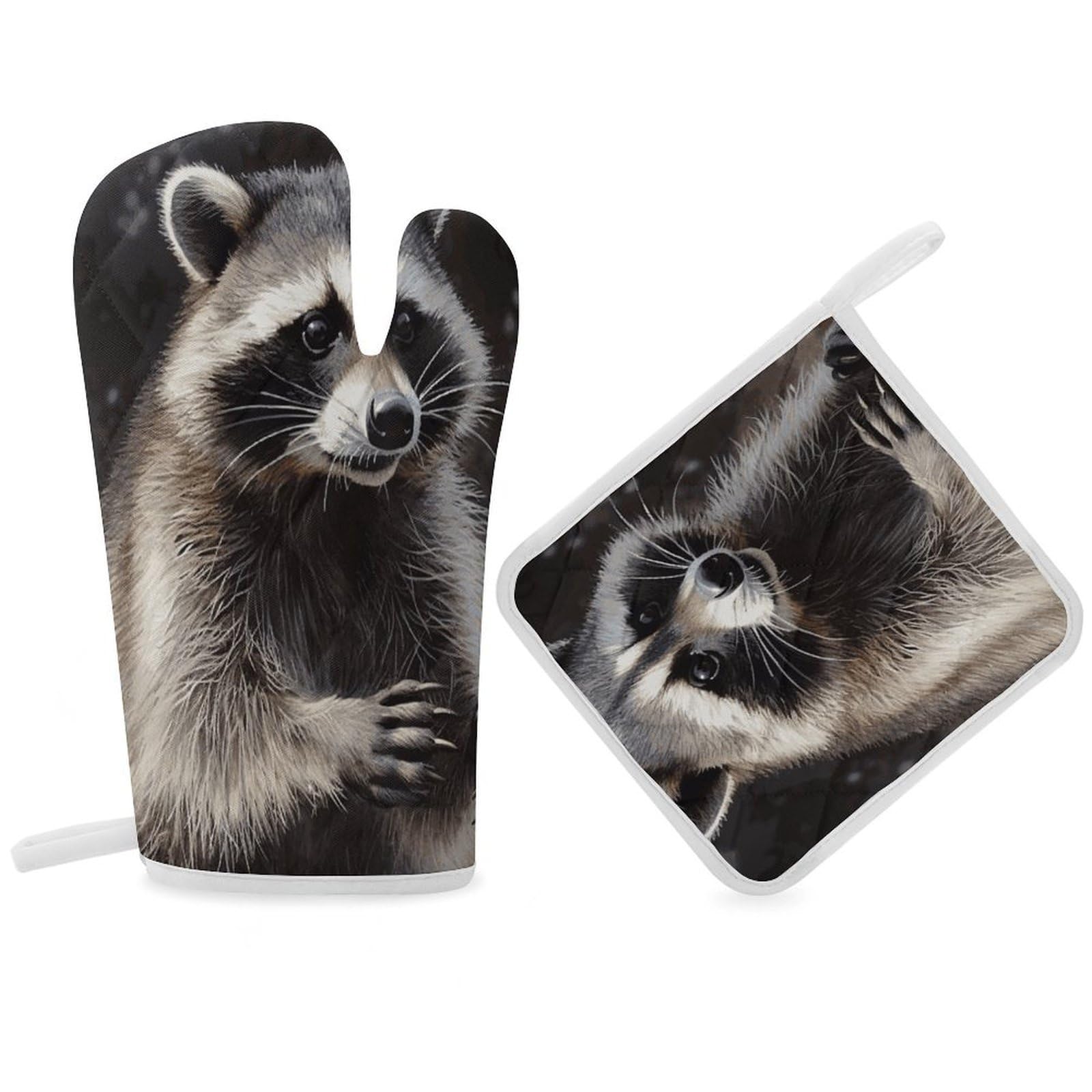 Raccoon Oven Mitt Thick Substantial Heat Insulation Gloves Soft Skin-Friendly Temperature Resistant Oven Mitts for Cooking Lover Cooks