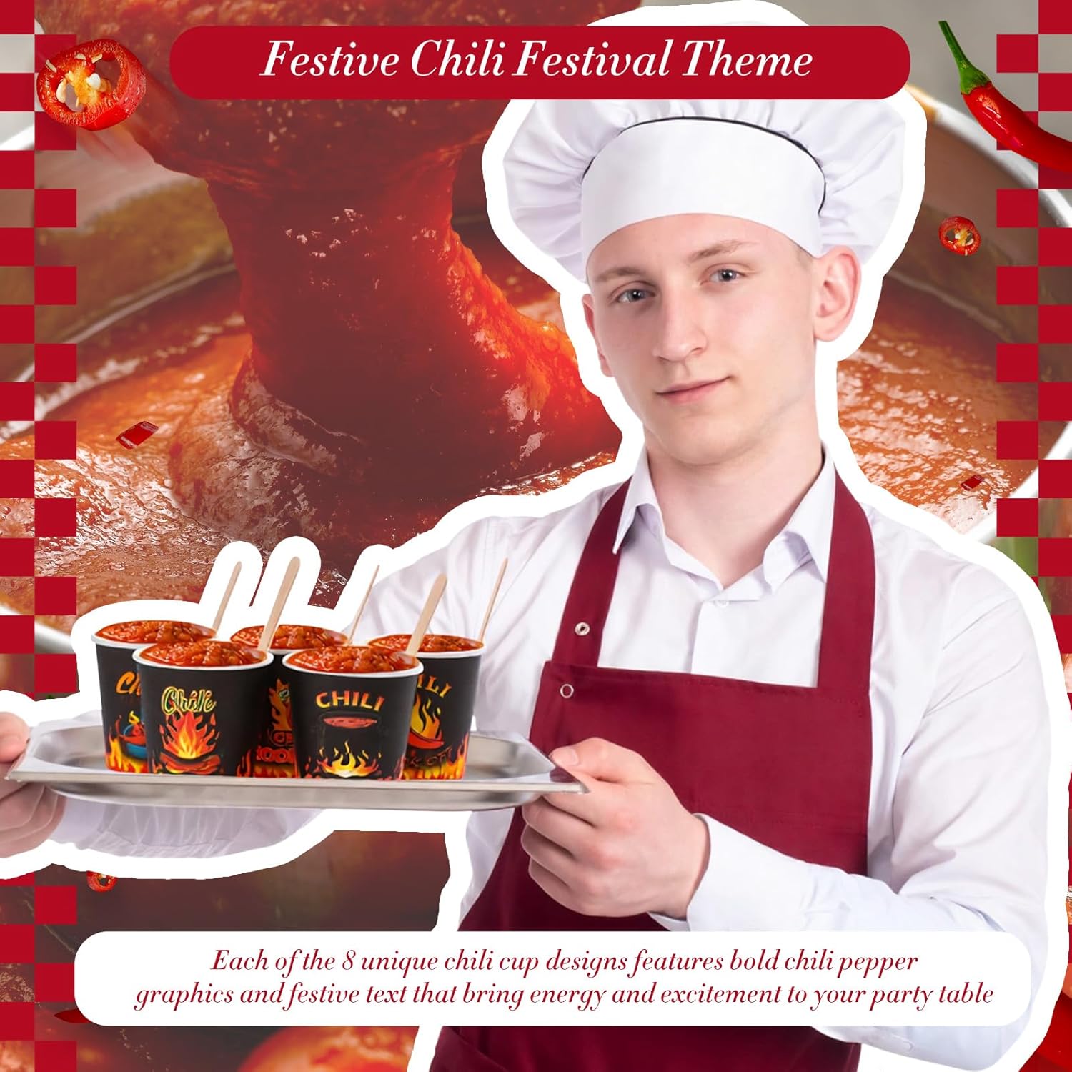 800 Pcs 7 oz Chili Cook off Cups Sets 400 Disposable Chili Tasting Cups 400 Wooden Spoons for Mexican Cook off Party Decorations Supplies (Black)