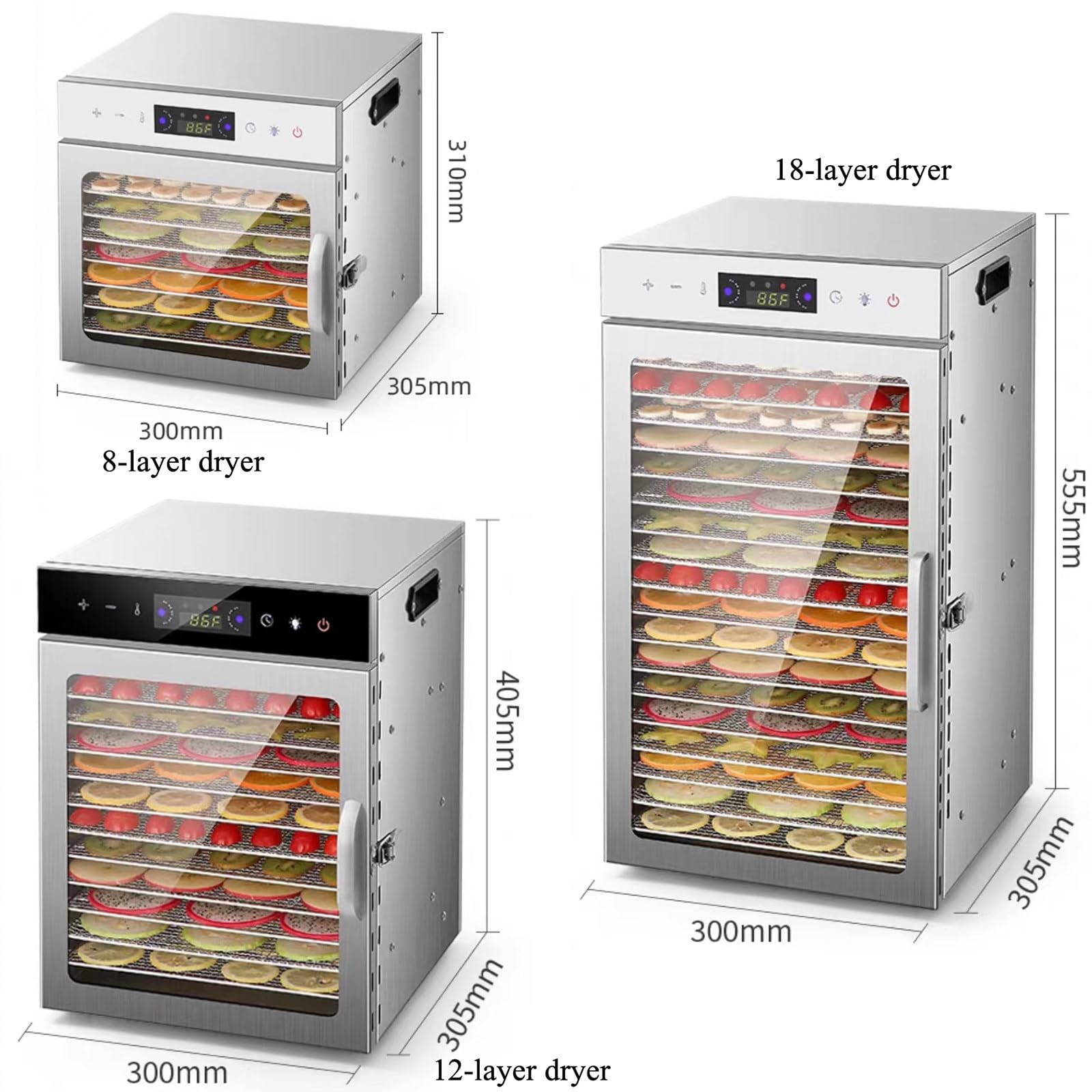 Dörrgerät für Hundefutter, Leckerlis, Obst und Gemüse, Trocknertabletts, elektrischer Lebensmitteltrockner mit digitaler Zeitschaltuhr, für Obst, Fleisch und Trocken, 18 Tabletts (6 Tabletts)