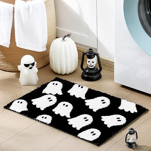 Miniatura 3 de Tapete de baño de fantasma negro, tapete de baño suave de Halloween, antideslizante, lindo fantasma espeluznante, decoración de baño, alfombra de