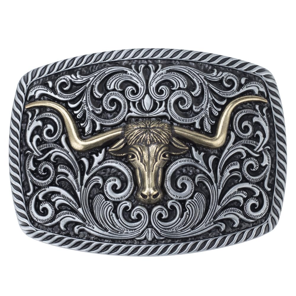 QinhBting Vintage Style Alloy Belt Buckle Western Cowboy Fashion 3D Engraved Bull Head Belt Buckles Holiday Gifts.Grey