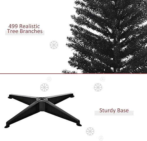 Vista 5 de HOMCOM Árbol de Navidad artificial de 7 pies, árbol de Navidad estrecho con 499 puntas de rama realistas y soporte de plástico, negro