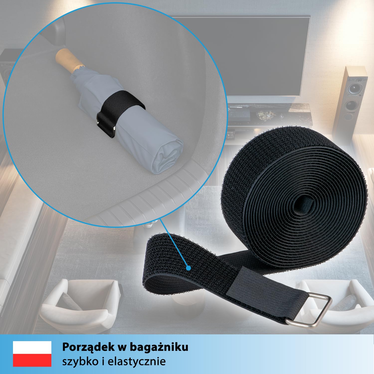 valonic SPARROW – mocna taśma rzepowa, 5 m, 50 mm, w zestawie 10 metalowych pierścieni, czarna, do porządkowania kabli, zapięcie rzepowe