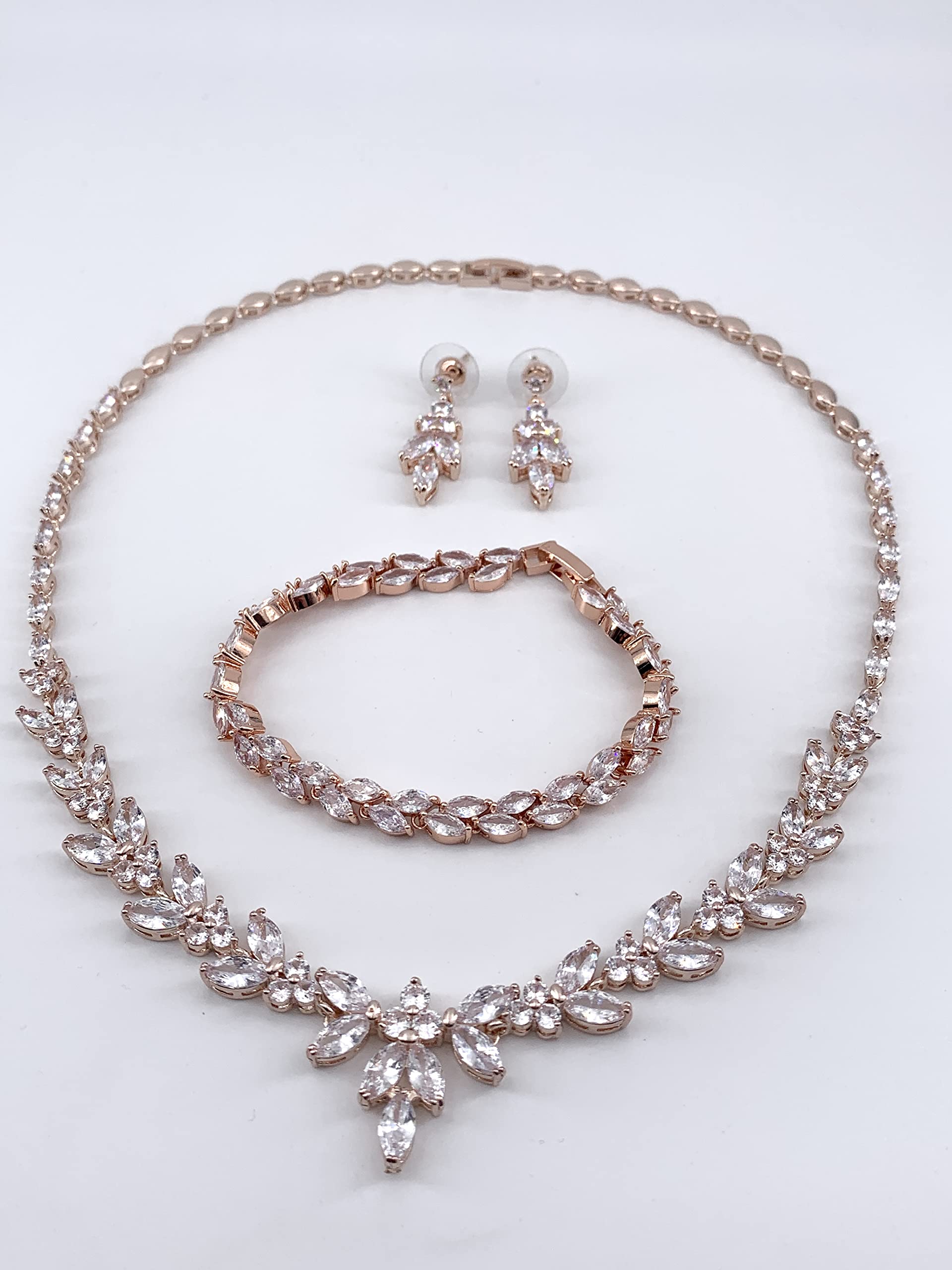 ROSEGOLD Zirkonia Schmuck Kette Schmuckset Armband Hochzeit Collier Halskette Brautschmuck Kommunion Ball Abiball Diadem Tiara Collier Krone Haarschmuck