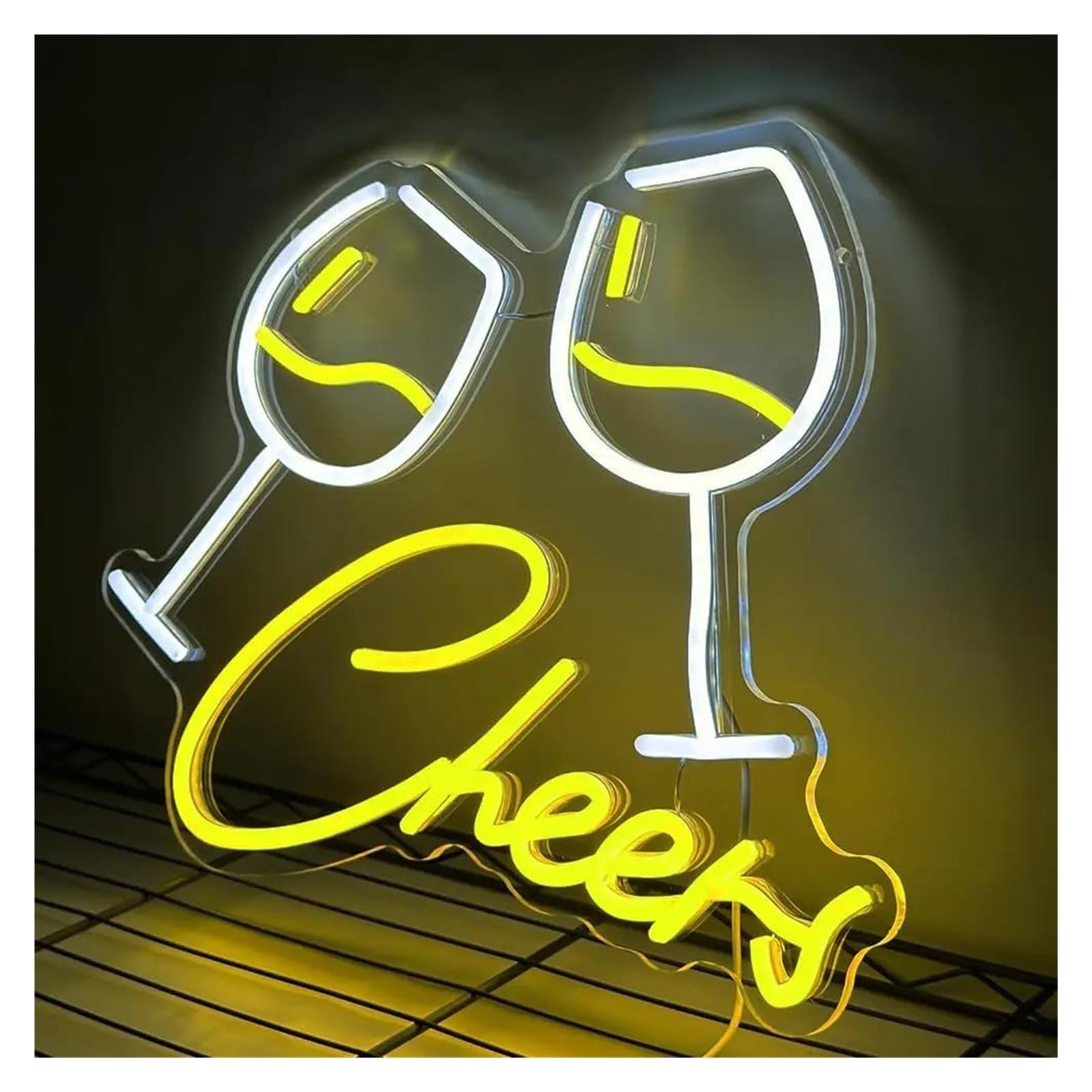 LEMST Sign Lamp Wine Glass Neon Signs USB Powered, Cheers Neon Lights Suitable for Party Wall Decor Glow Sign 28.8cmx38cm(Yellow)
