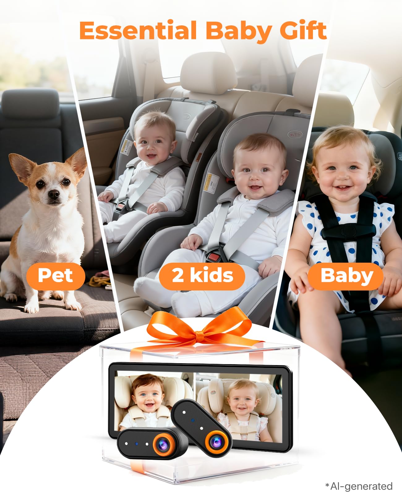 LUCKVIEW Kamera samochodowa dla 2 dzieci, podwójny K z 7,2-calowym krystalicznym ekranem 1080P, łatwa instalacja z 2 kamerami noktowizyjnymi na podczerwień, tylna kamera bezpieczeństwa